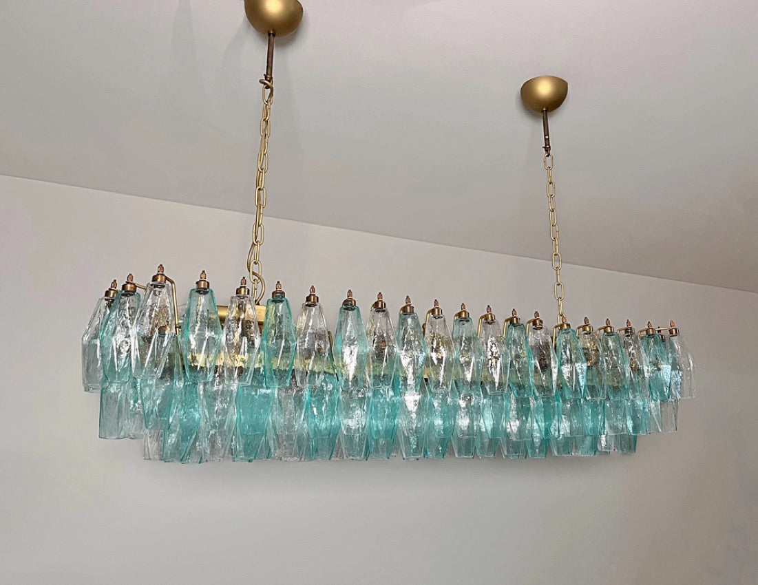 Murano Lysekrone | 138 Klare Gull Turkise Poliedriglass