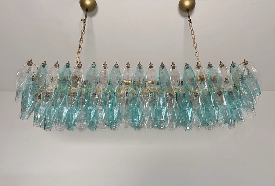 Murano Lysekrone | 138 Klare Gull Turkise Poliedriglass