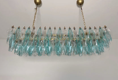 Murano Lysekrone | 138 Klare Gull Turkise Poliedriglass