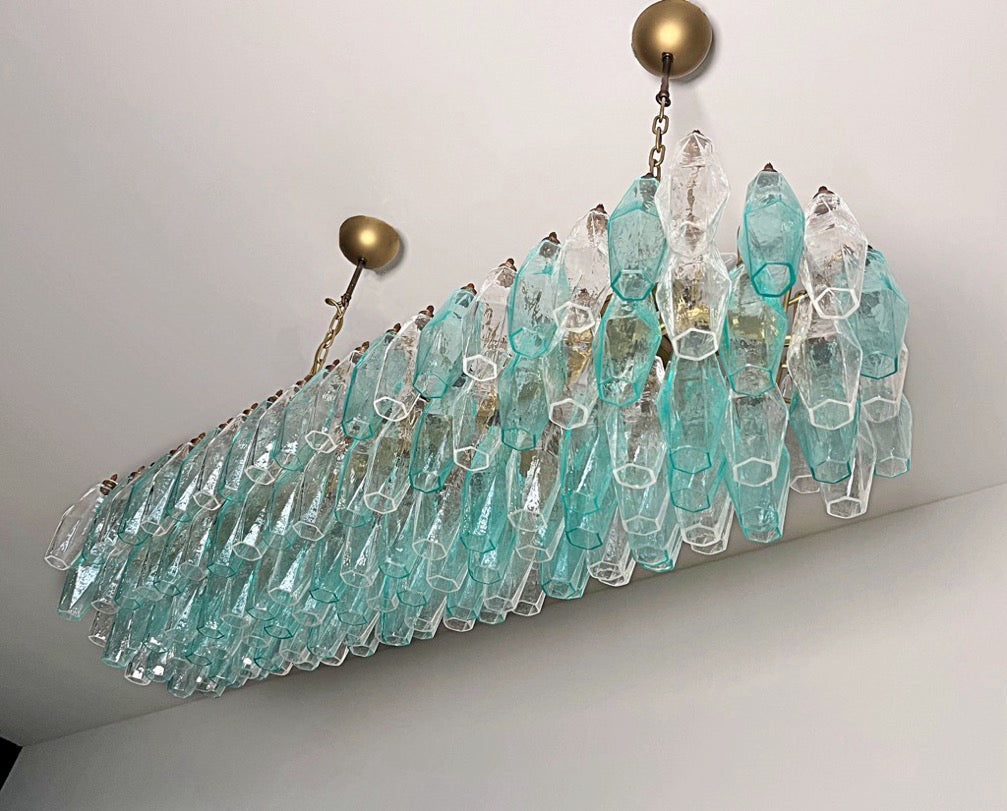 Murano Lysekrone | 138 Klare Gull Turkise Poliedriglass