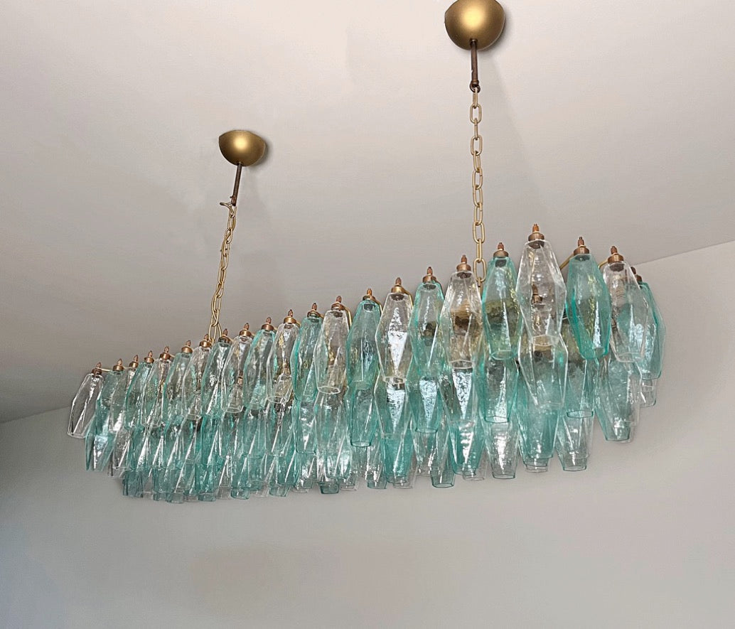 Murano Lysekrone – 138 Klare Turkise Poliedriglass – detalj 9 – Murano Classics