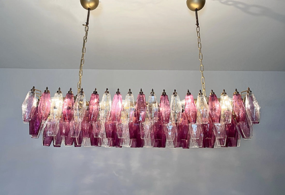 Murano Lysekrone | Klare Gull Ametystfargede Poliedriglass