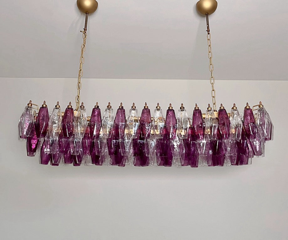 Murano Lysekrone | Klare Gull Ametystfargede Poliedriglass