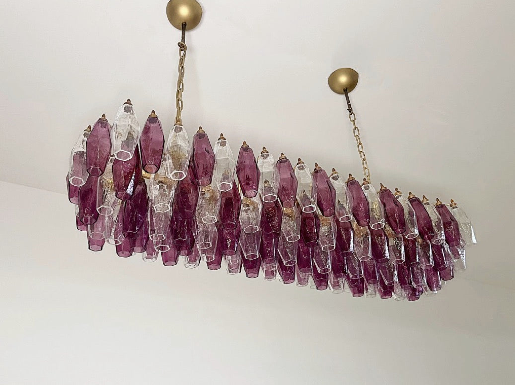 Murano Lysekrone | Klare Gull Ametystfargede Poliedriglass