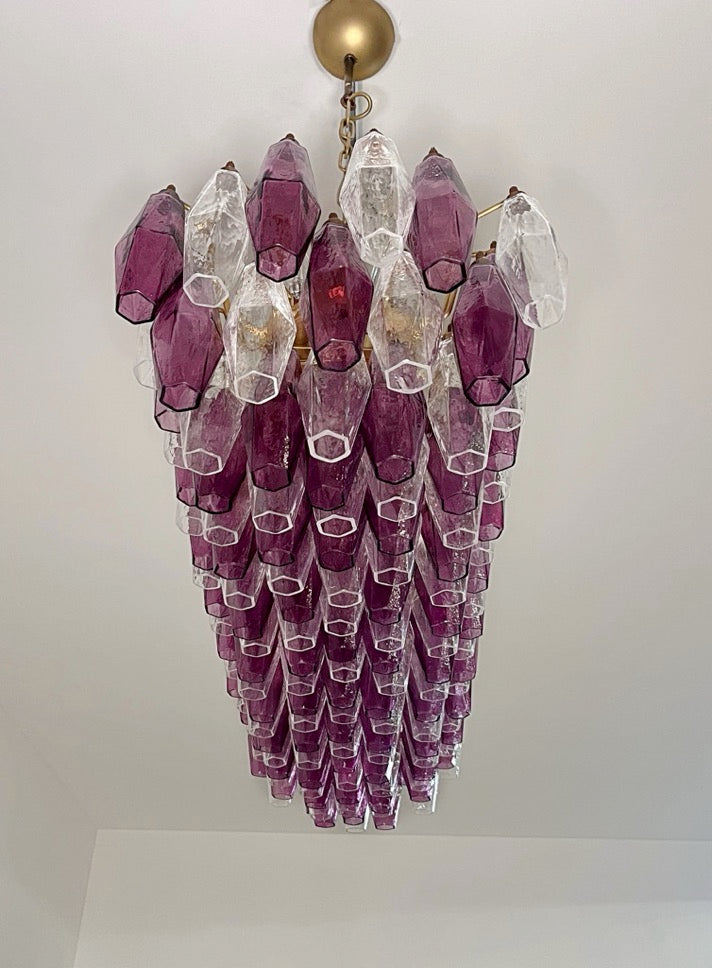 Murano Lysekrone | Klare Gull Ametystfargede Poliedriglass