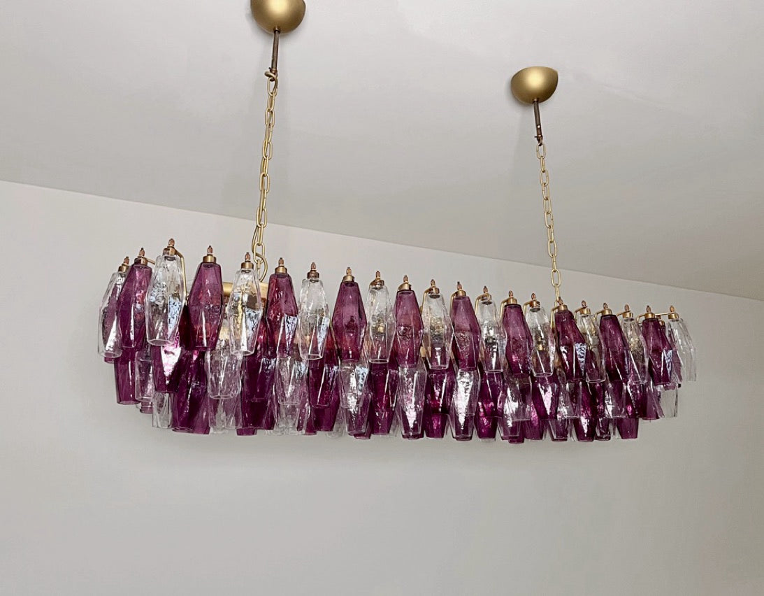 Murano Lysekrone | Klare Gull Ametystfargede Poliedriglass