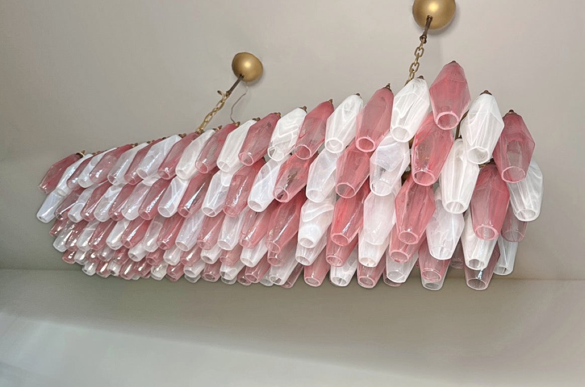 Murano Lysekrone | 138 Rosa Hvite Alabaster Gull Poliedriglass