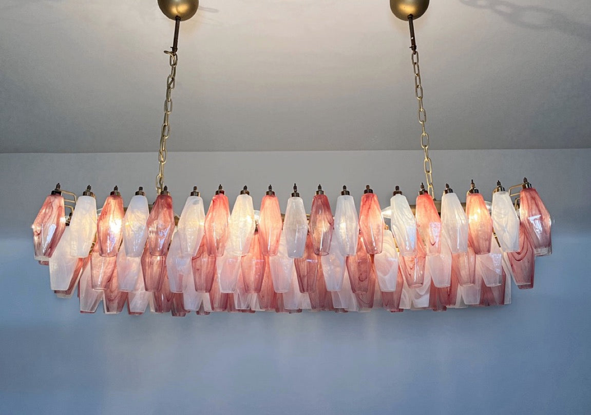 Murano Lysekrone | 138 Rosa Hvite Alabaster Gull Poliedriglass