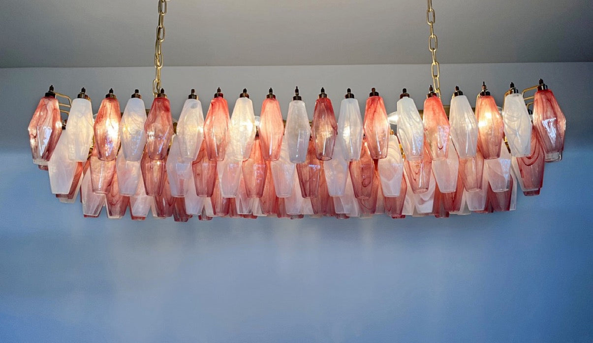 Murano Lysekrone | 138 Rosa Hvite Alabaster Gull Poliedriglass