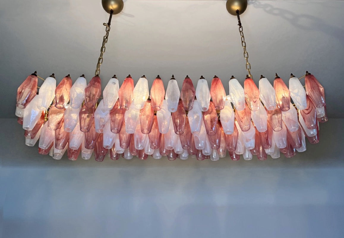 Murano Lysekrone | 138 Rosa Hvite Alabaster Gull Poliedriglass