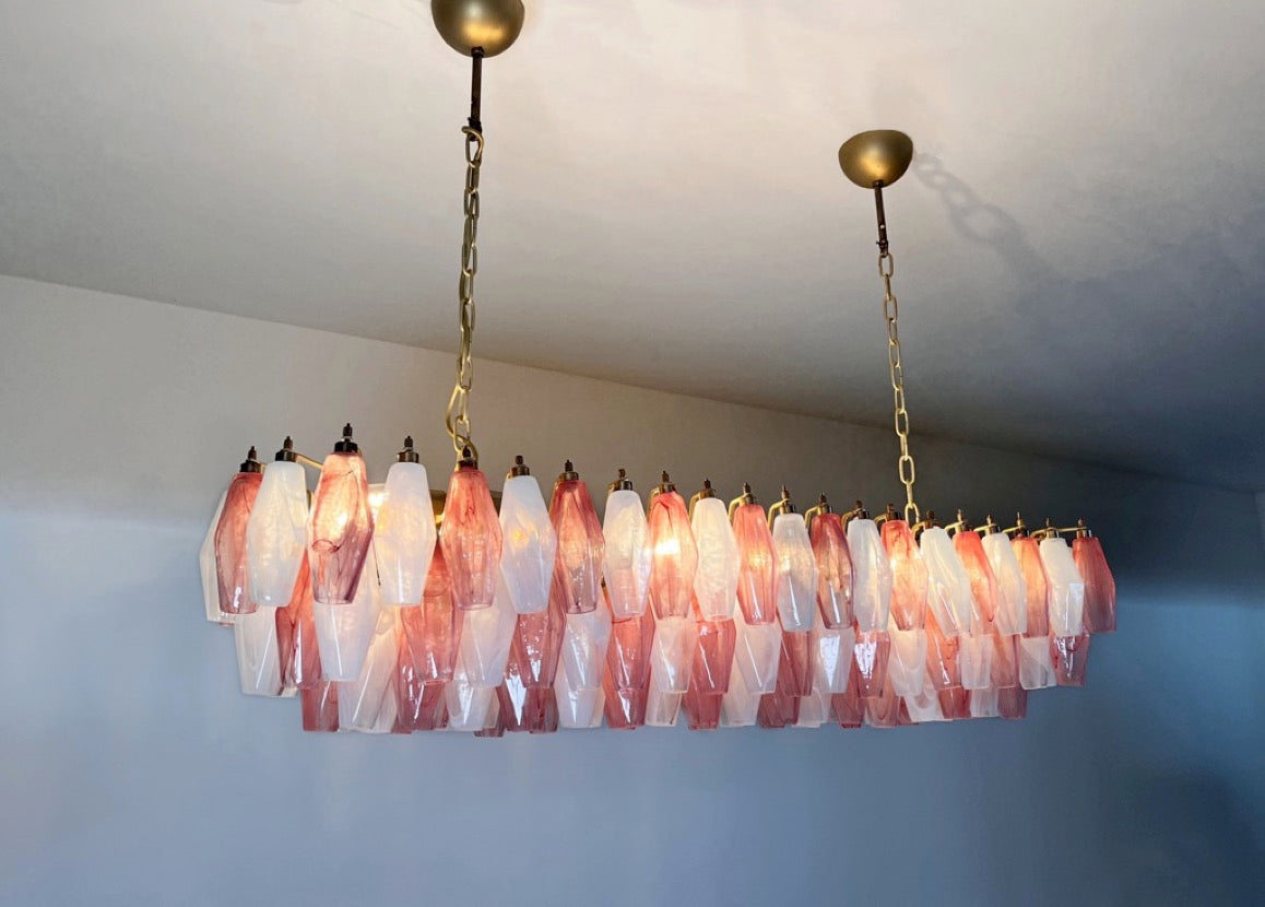 Murano Lysekrone – 138 Rosa Hvite Alabaster Poliedriglass – detalj 6 – Murano Classics