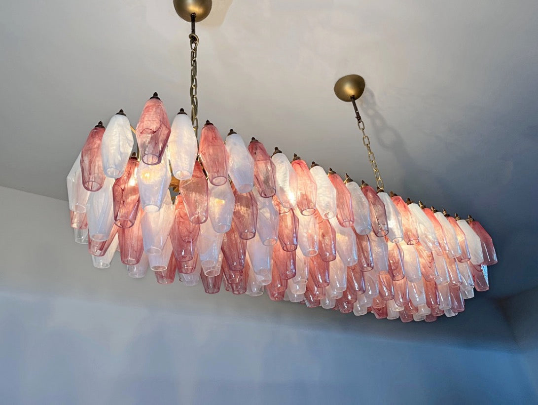 Murano Lysekrone – 138 Rosa Hvite Alabaster Poliedriglass – detalj 5 – Murano Classics