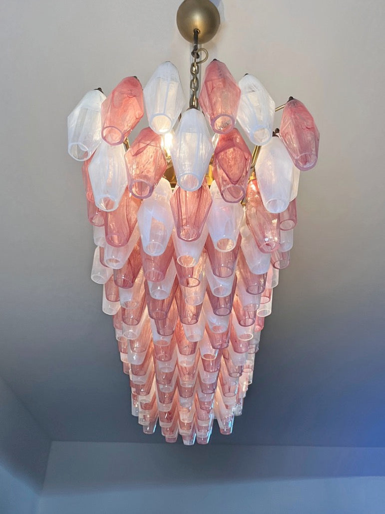 Murano Lysekrone | 138 Rosa Hvite Alabaster Gull Poliedriglass