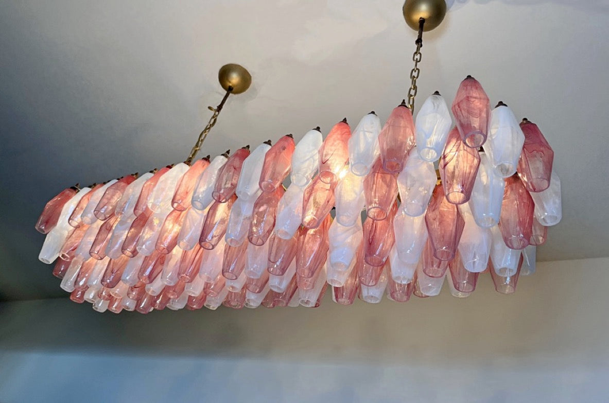Murano Lysekrone – 138 Rosa Hvite Alabaster Poliedriglass – detalj 2 – Murano Classics