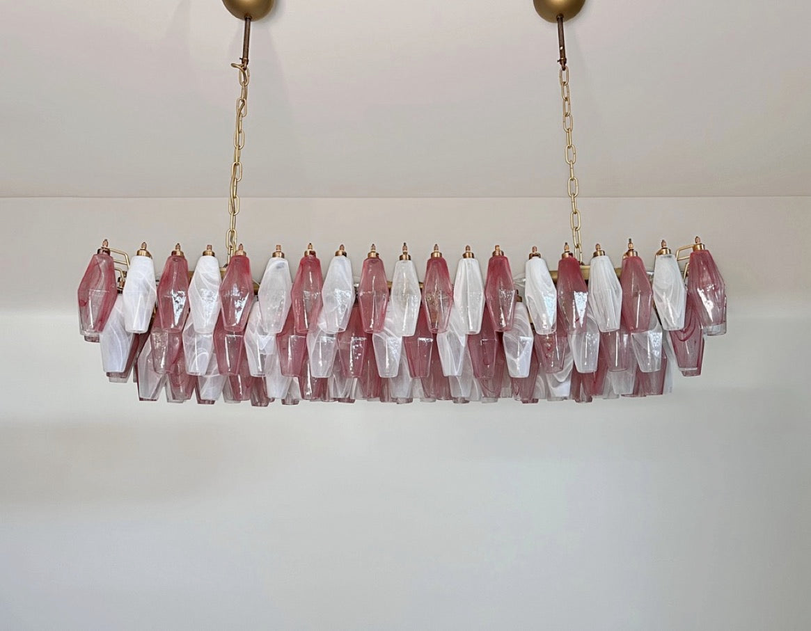 Murano Lysekrone | 138 Rosa Hvite Alabaster Gull Poliedriglass