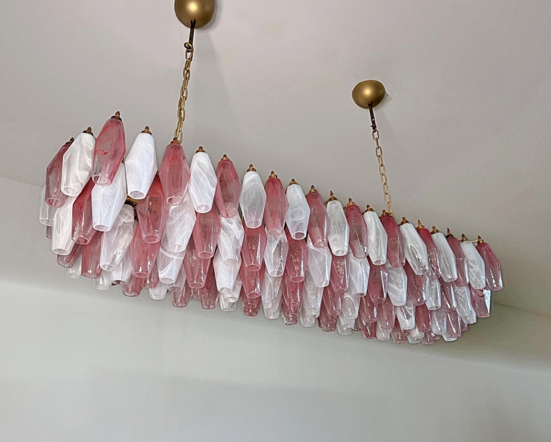 Murano Lysekrone | 138 Rosa Hvite Alabaster Gull Poliedriglass