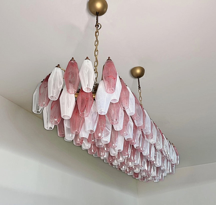 Murano Lysekrone | 138 Rosa Hvite Alabaster Gull Poliedriglass