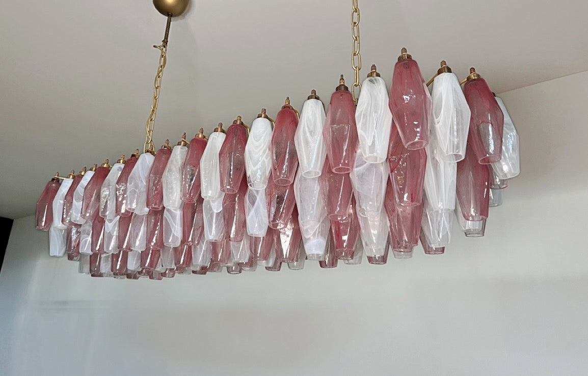 Murano Lysekrone | 138 Rosa Hvite Alabaster Gull Poliedriglass