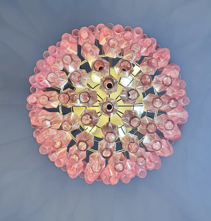 Murano Lysekrone | 111 Rosa Alabaster Gull Poliedriglass