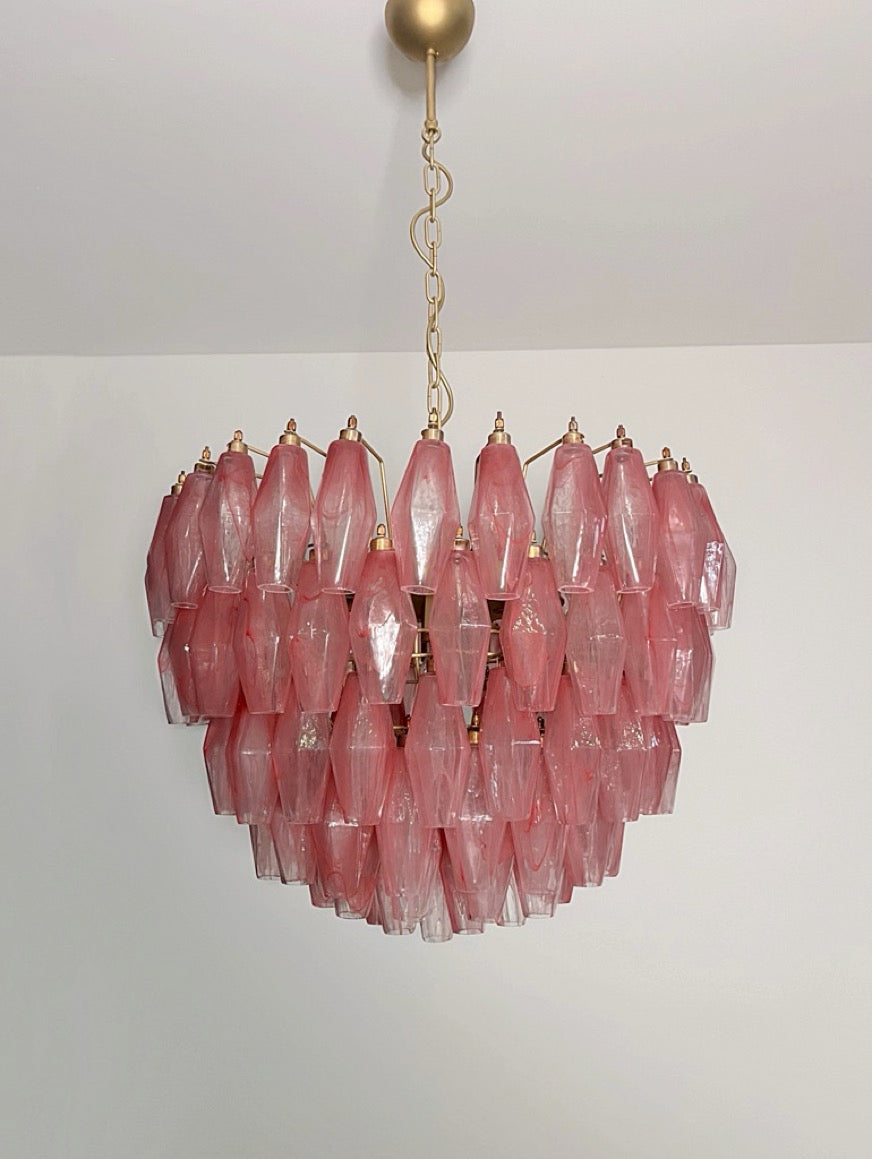 Murano Lysekrone | 111 Rosa Alabaster Gull Poliedriglass