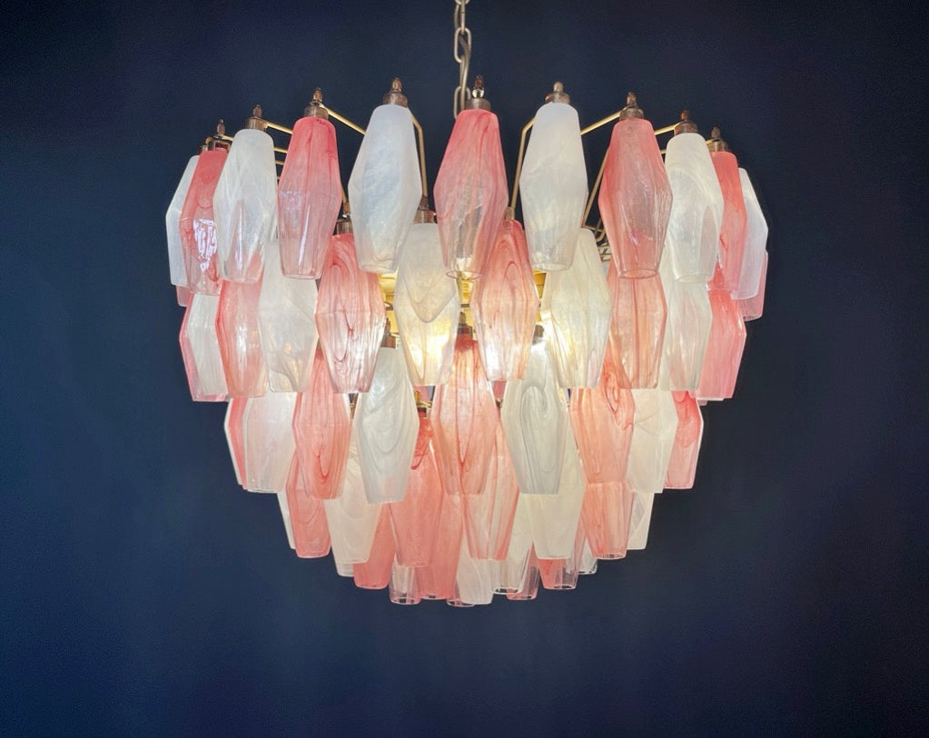 Murano Lysekrone | 111 Multifarget Rosa Hvite Alabaster Gull Poliedriglass
