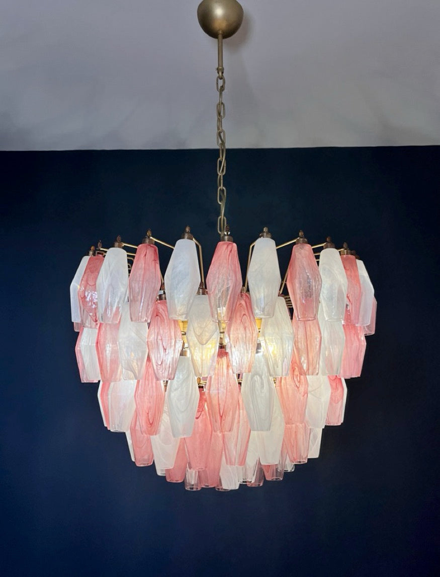 Murano Lysekrone | 111 Multifarget Rosa Hvite Alabaster Gull Poliedriglass