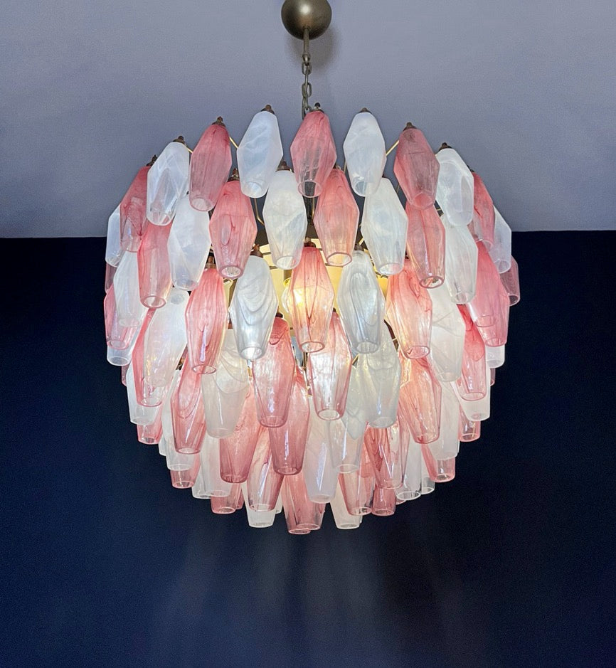 Murano Lysekrone – 111 Multifarget Rosa Hvite Alabaster Poliedriglass – detalj 6 – Murano Classics