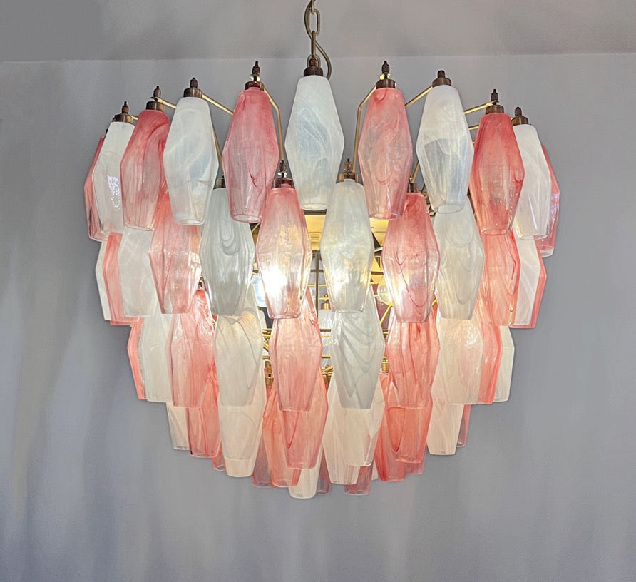 Murano Lysekrone – 111 Multifarget Rosa Hvite Alabaster Poliedriglass – detalj 5 – Murano Classics