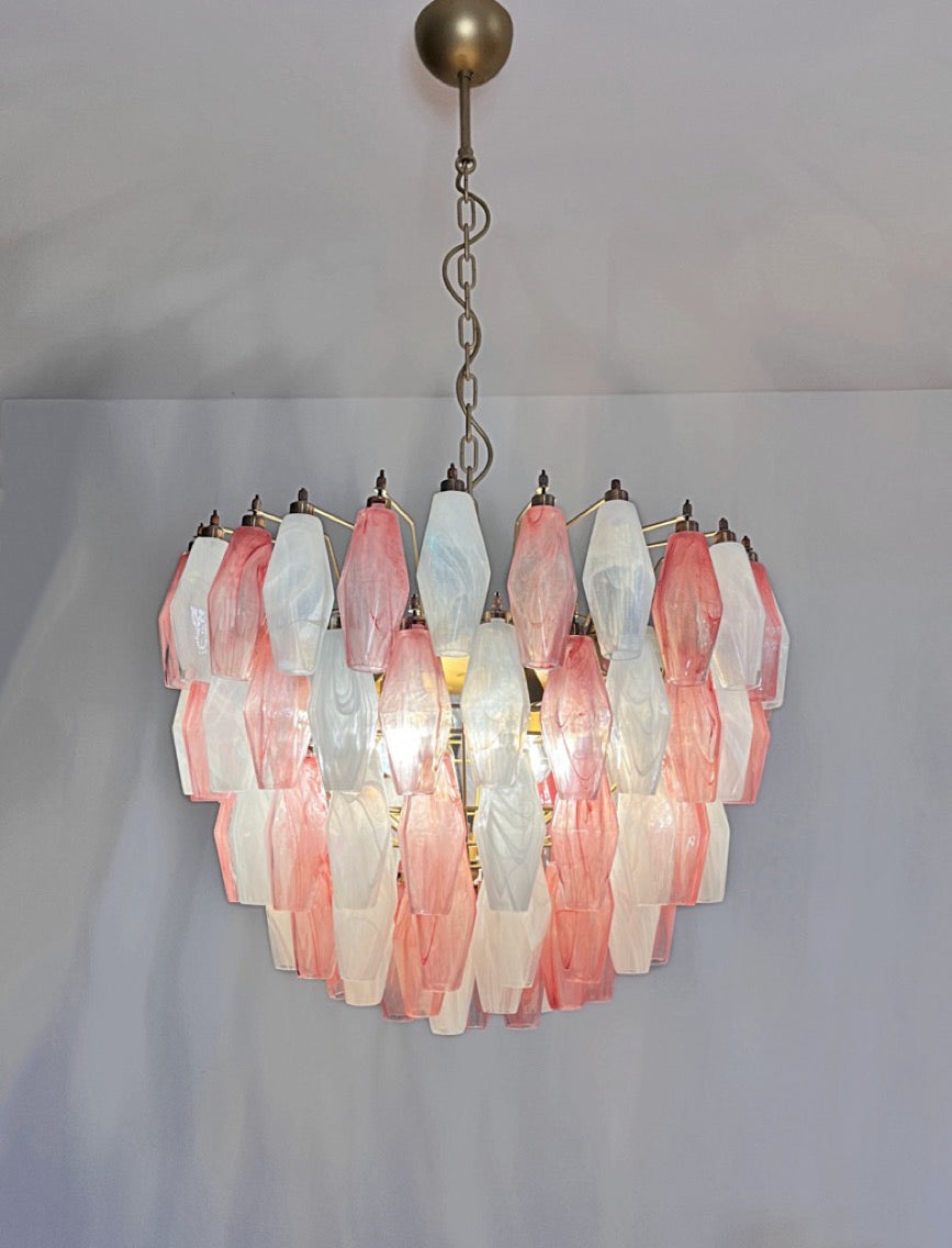 Murano Lysekrone | 111 Multifarget Rosa Hvite Alabaster Gull Poliedriglass