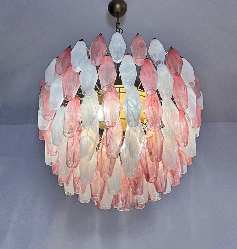 Murano Lysekrone | 111 Multifarget Rosa Hvite Alabaster Gull Poliedriglass