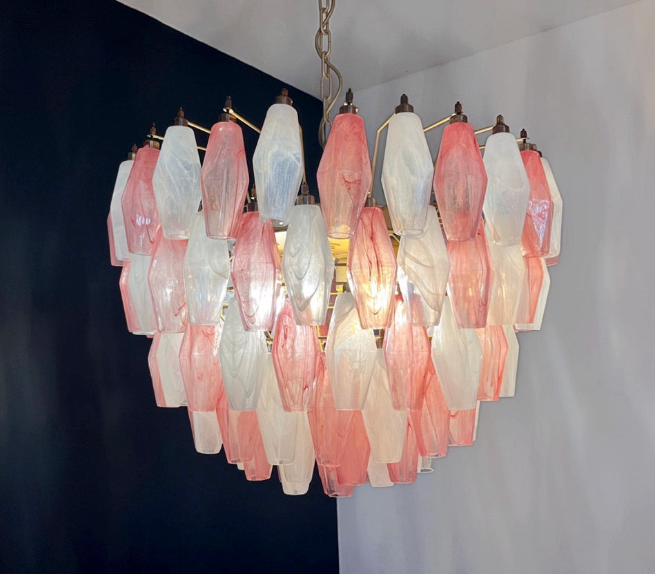 Murano Lysekrone – 111 Multifarget Rosa Hvite Alabaster Poliedriglass – detalj 2 – Murano Classics