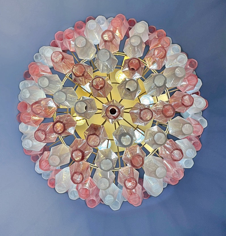 Murano Lysekrone | 111 Multifarget Rosa Hvite Alabaster Gull Poliedriglass