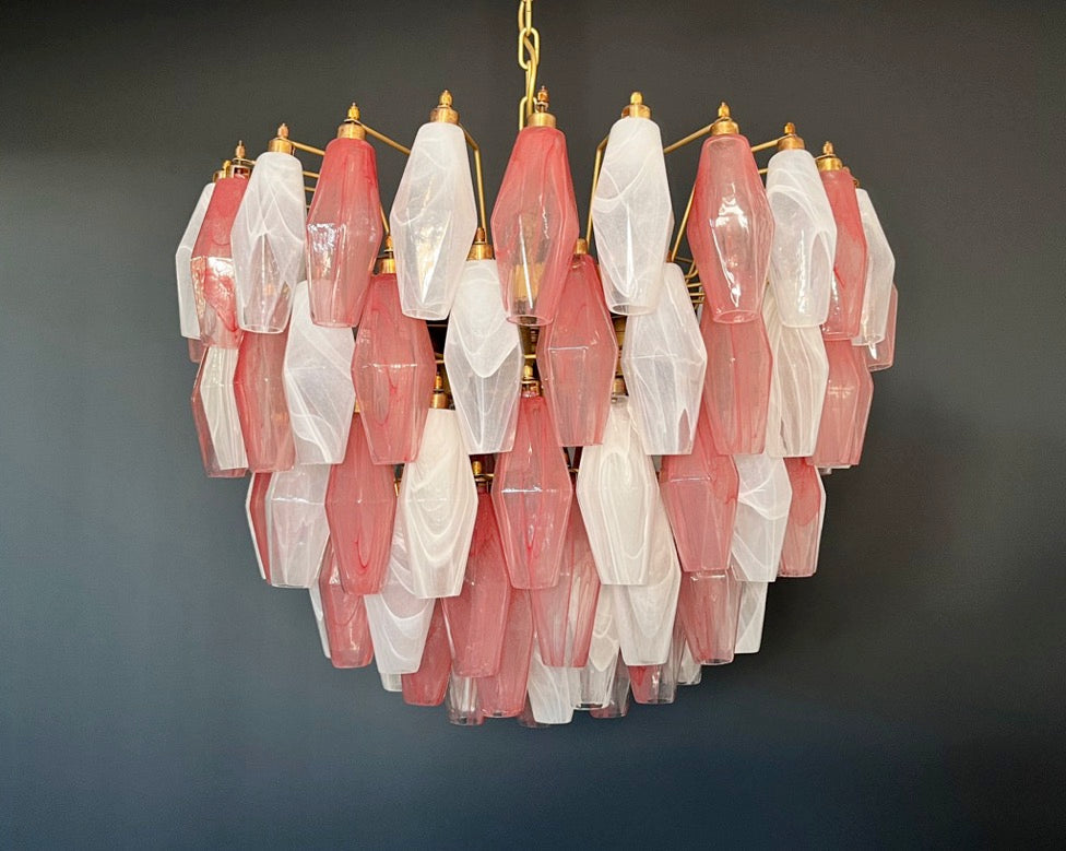 Murano Lysekrone | 111 Multifarget Rosa Hvite Alabaster Gull Poliedriglass