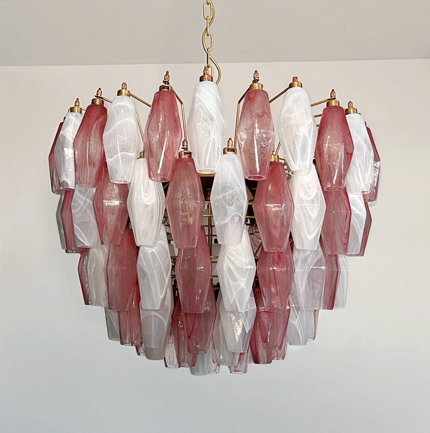 Murano Lysekrone | 111 Multifarget Rosa Hvite Alabaster Gull Poliedriglass