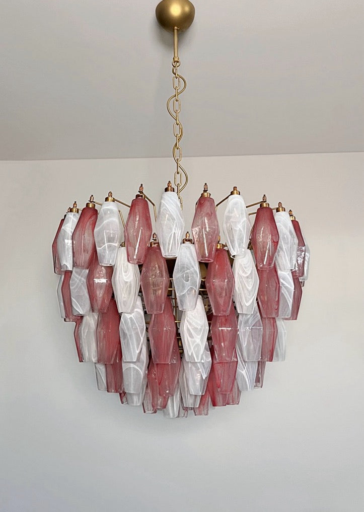 Murano Lysekrone | 111 Multifarget Rosa Hvite Alabaster Gull Poliedriglass