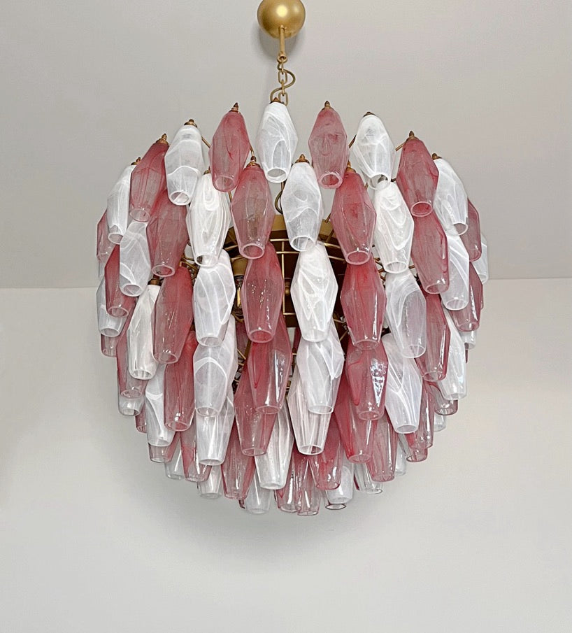 Murano Lysekrone – 111 Multifarget Rosa Hvite Alabaster Poliedriglass – detalj 10 – Murano Classics