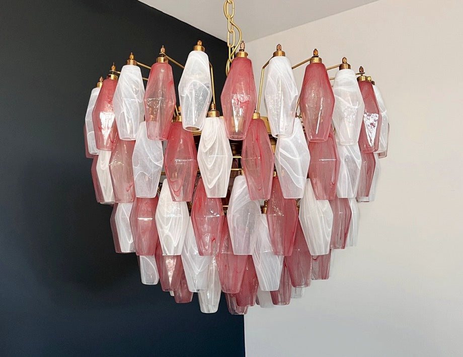 Murano Lysekrone | 111 Multifarget Rosa Hvite Alabaster Gull Poliedriglass