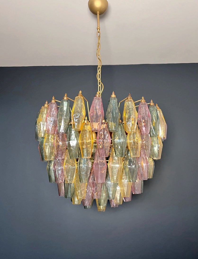 Murano Lysekrone | 111 Multifarget Gull Poliedriglass