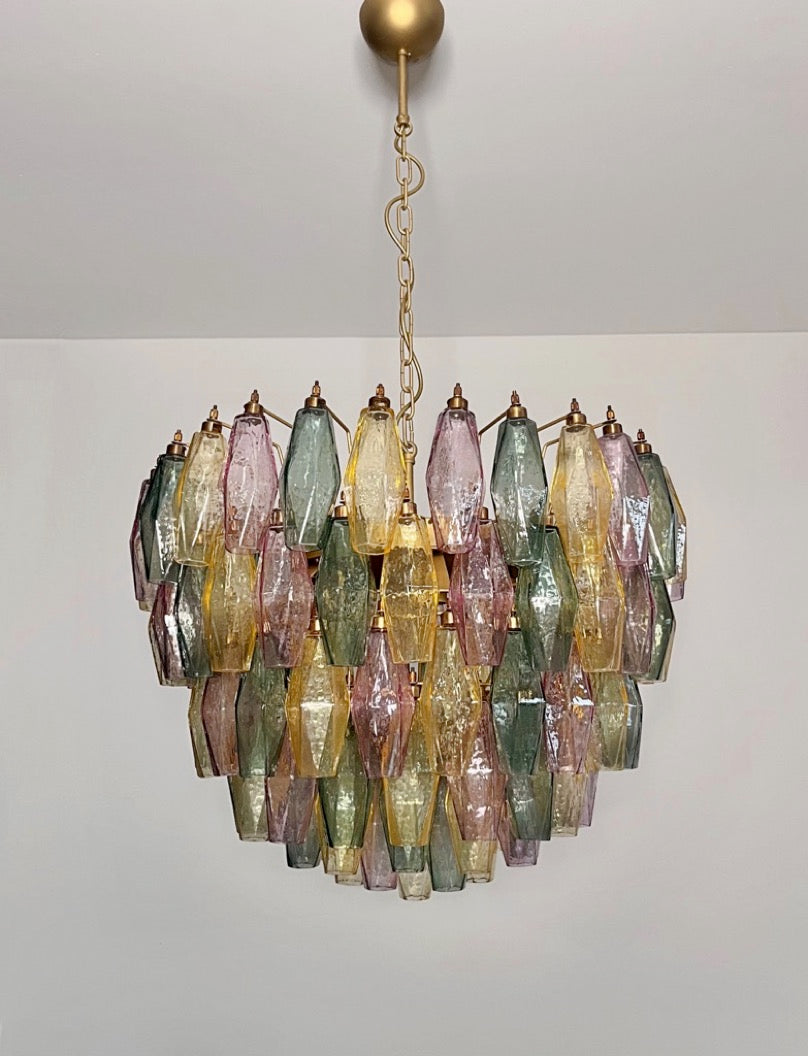 Murano Lysekrone | 111 Multifarget Gull Poliedriglass