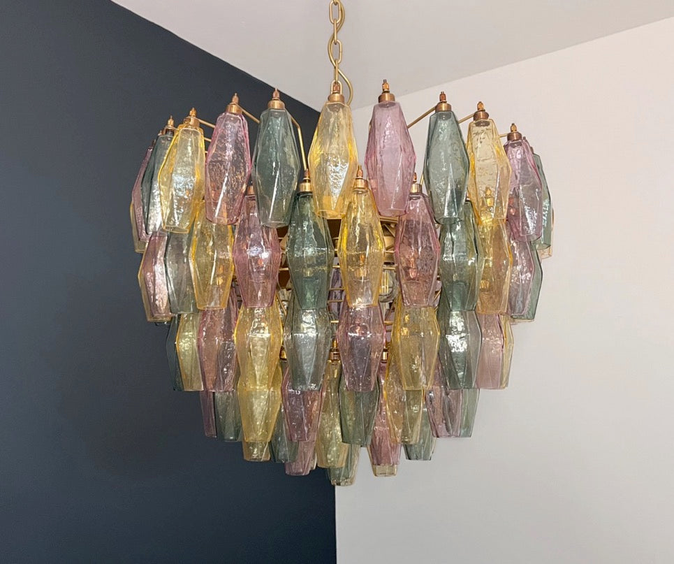 Murano Lysekrone | 111 Multifarget Gull Poliedriglass