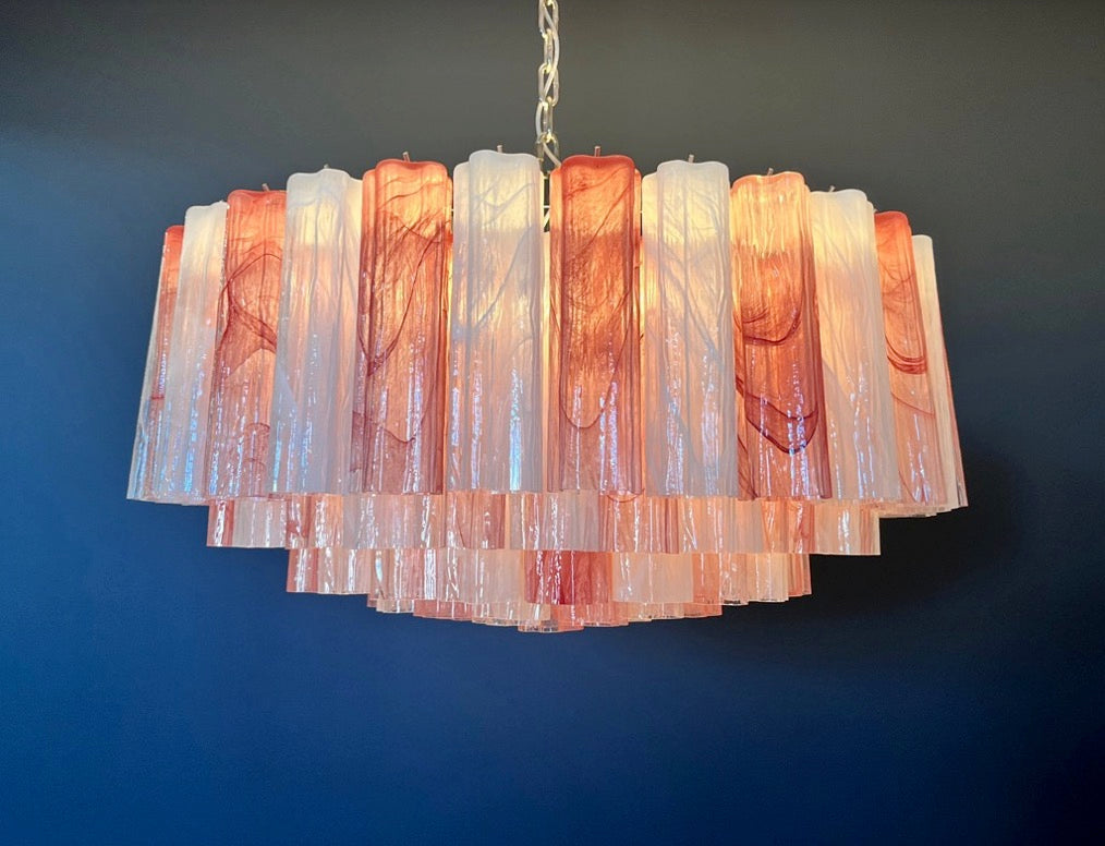 Murano Lysekrone – 101 Rosa Hvite Alabaster Glassrør – detalj 7 – Murano Classics