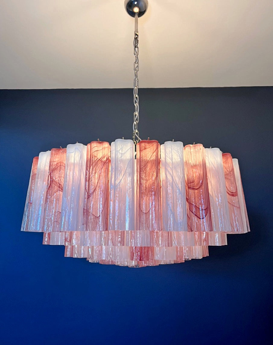 Murano Lysekrone – 101 Rosa Hvite Alabaster Glassrør – detalj 6 – Murano Classics