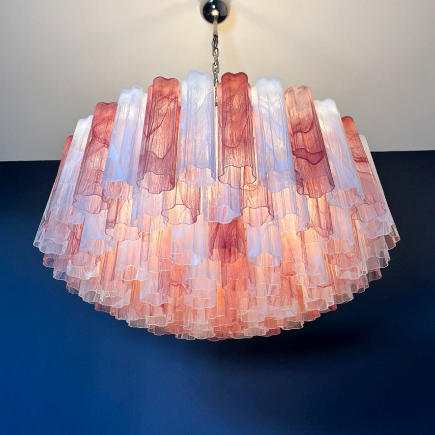 Murano Lysekrone – 101 Rosa Hvite Alabaster Glassrør – detalj 5 – Murano Classics