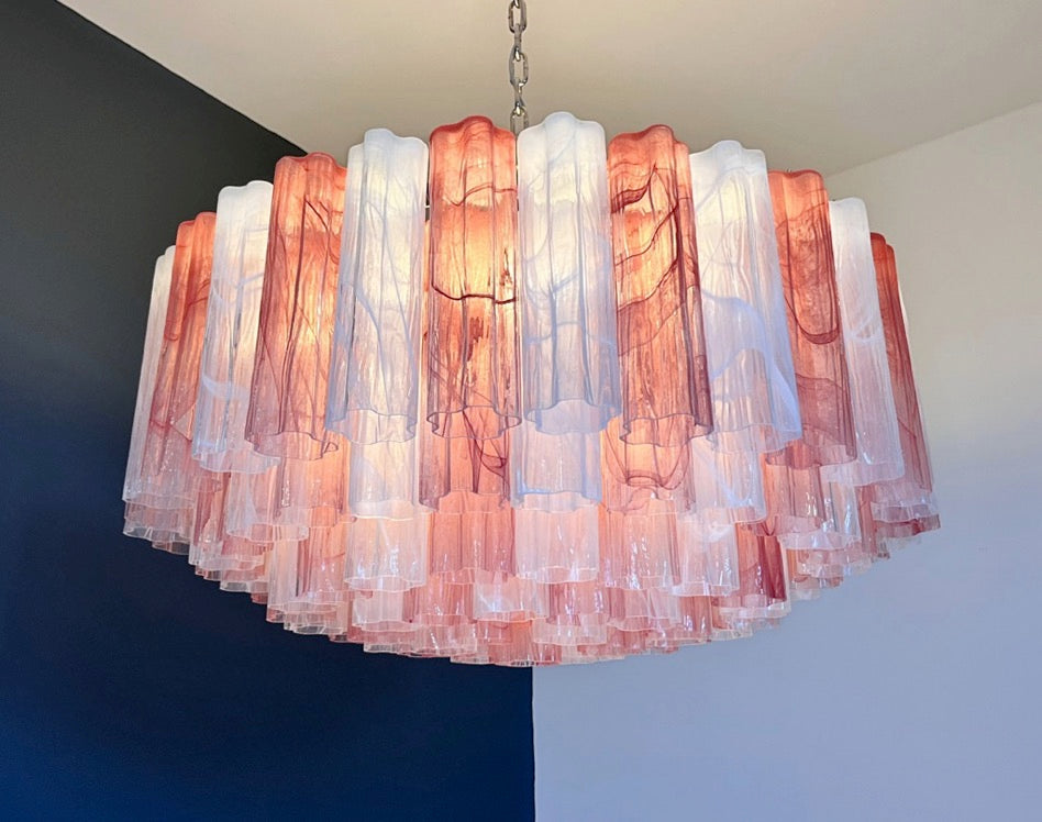 Murano Lysekrone – 101 Rosa Hvite Alabaster Glassrør – detalj 4 – Murano Classics