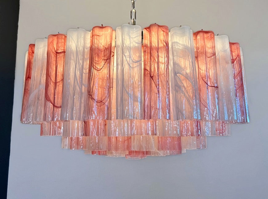 Murano Lysekrone – 101 Rosa Hvite Alabaster Glassrør – detalj 3 – Murano Classics