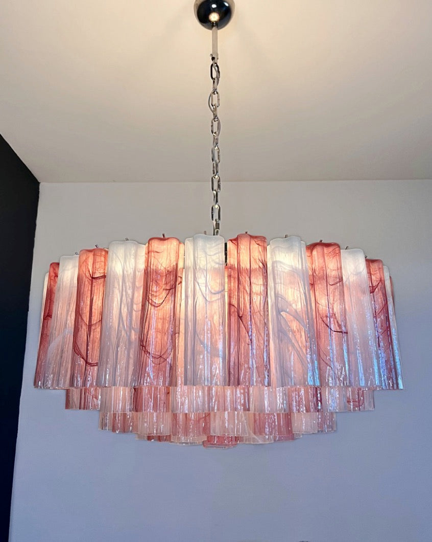 Murano Lysekrone – 101 Rosa Hvite Alabaster Glassrør – detalj 2 – Murano Classics