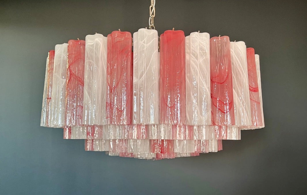 Murano Lysekrone – 101 Rosa Hvite Alabaster Glassrør – detalj 11 – Murano Classics