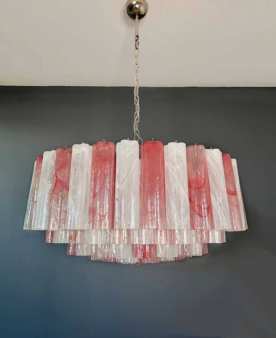 Murano Lysekrone – 101 Rosa Hvite Alabaster Glassrør – detalj 10 – Murano Classics