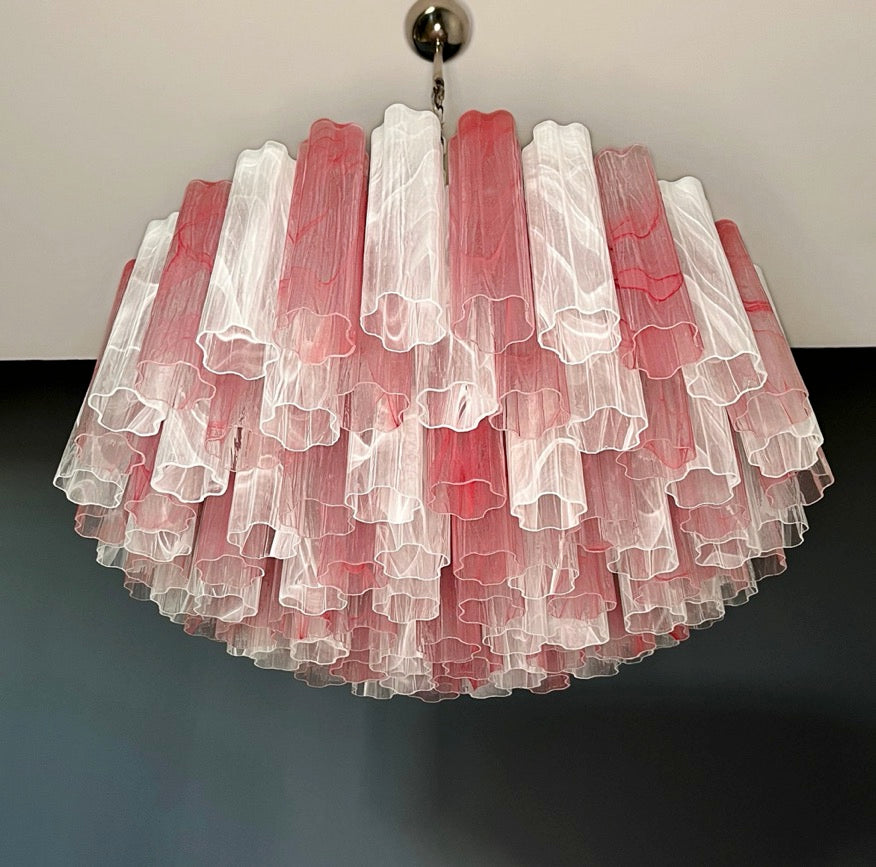 Murano Lysekrone – 101 Rosa Hvite Alabaster Glassrør – detalj 9 – Murano Classics