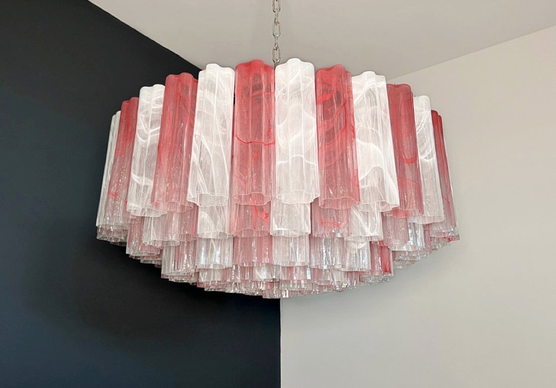 Murano Lysekrone – 101 Rosa Hvite Alabaster Glassrør – detalj 8 – Murano Classics